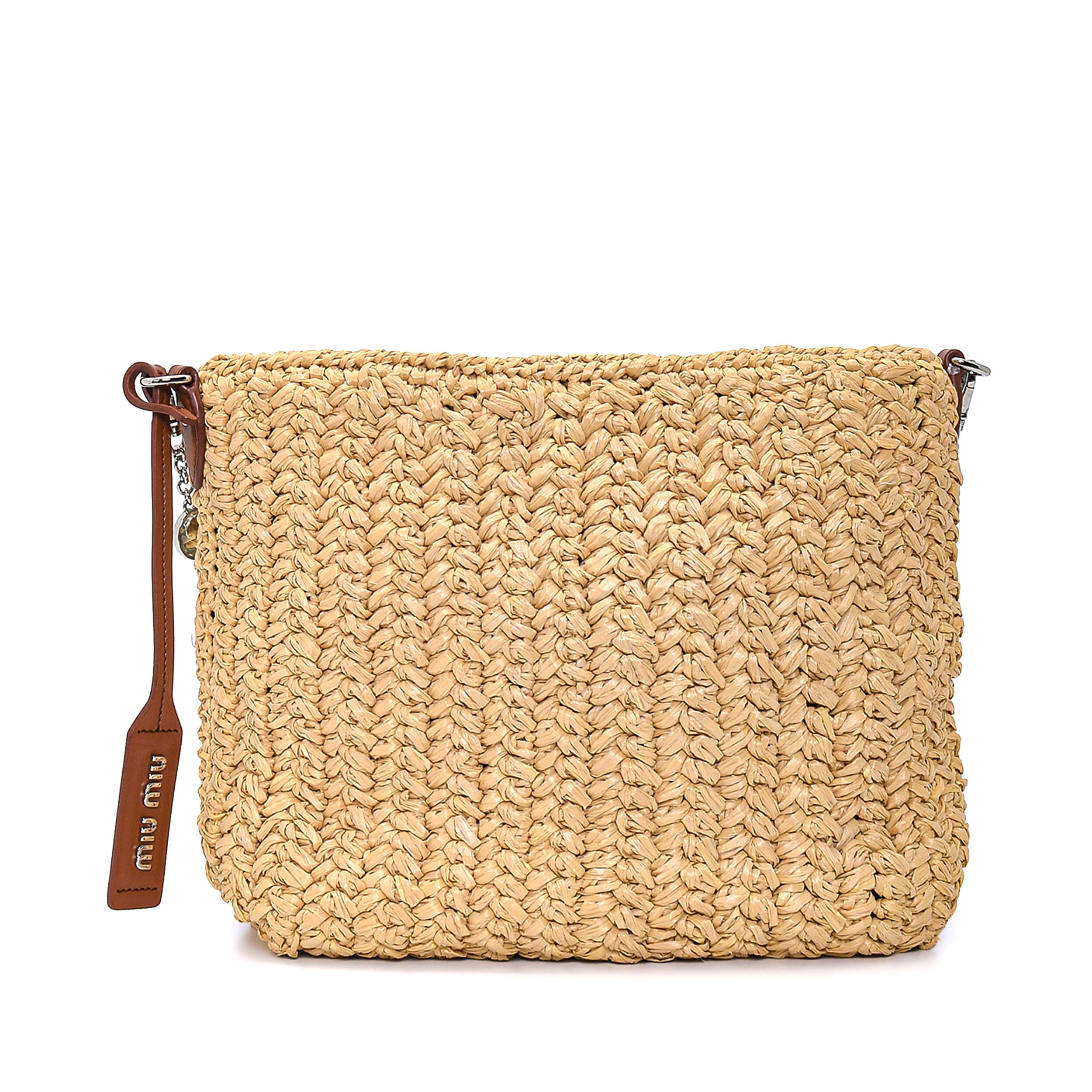 Miu Miu - Beige Wicker&Brown Leather Strap Crossbody Bag